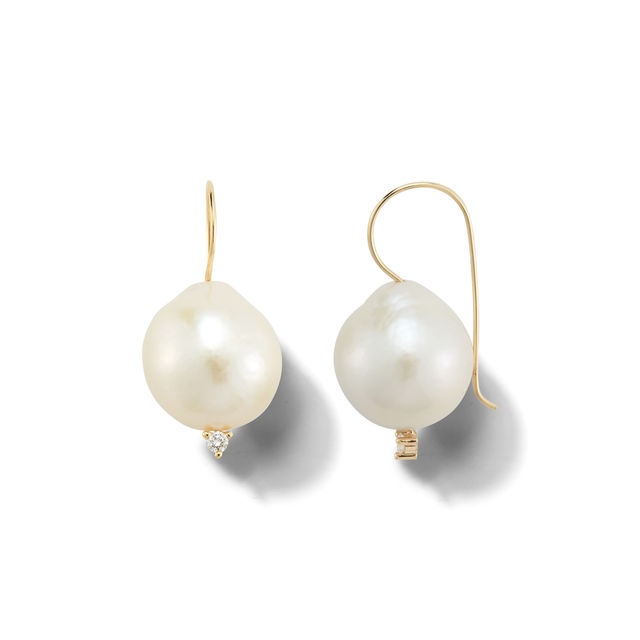 BAROQUE PEARL AND DIAMOND 14-carat gold French wire earrings
