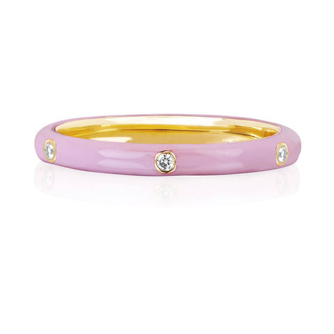 3 DIAMOND 14-carat gold light pink enamel stack ring