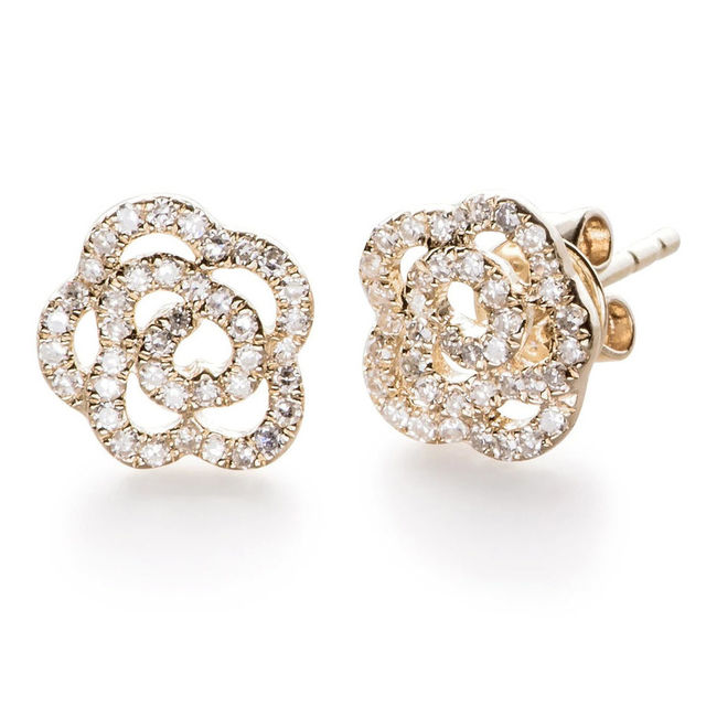 DIAMOND ROSE 14-carat gold stud earrings