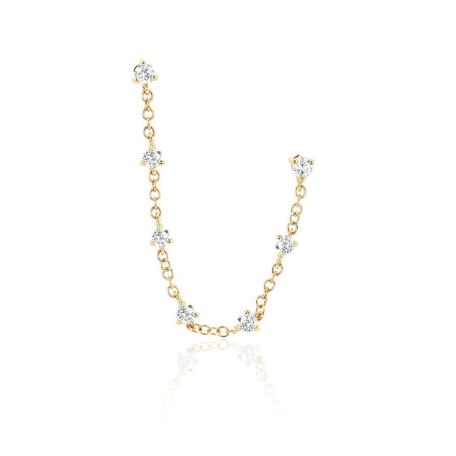 DIAMOND DOUBLE STUD 14-carat gold prong set chain earring