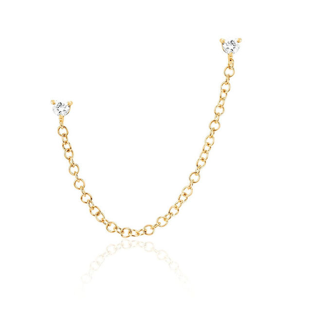 DOUBLE DIAMOND 14-carat gold chain stud earring