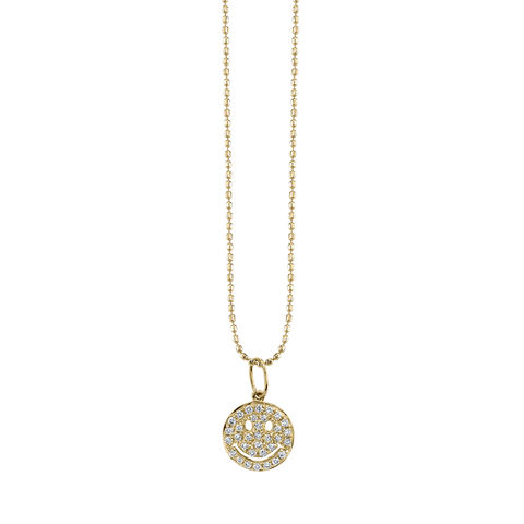 PAVE DIAMOND HAPPY FACE 14-carat gold necklace