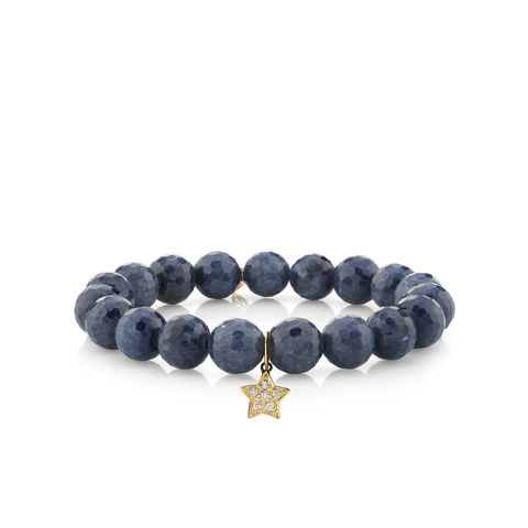 GOLD & DIAMOND SMALL STAR on Indigo Blue Sapphire bracelet