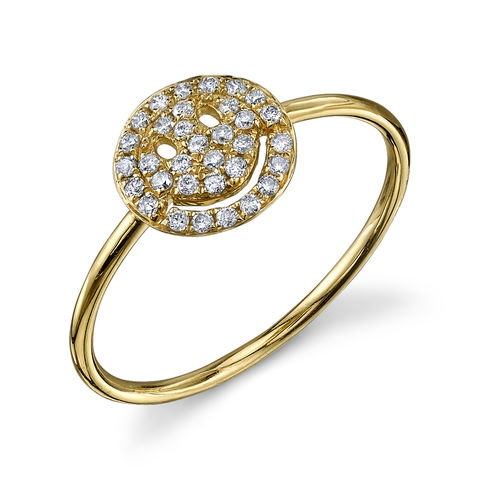 PAVE DIAMOND SMALL HAPPY FACE 14-carat gold ring