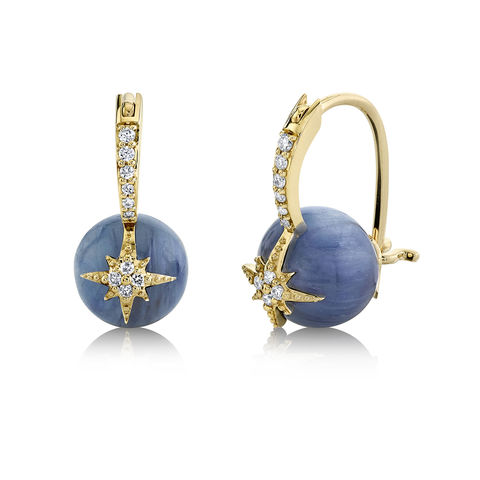 DIAMOND AND KYANITE STARBURST 14-carat gold earrings