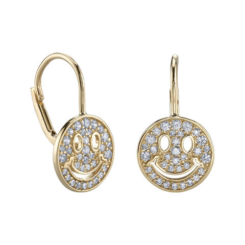 DIAMOND HAPPY FACE 14-carat gold french wire earrings