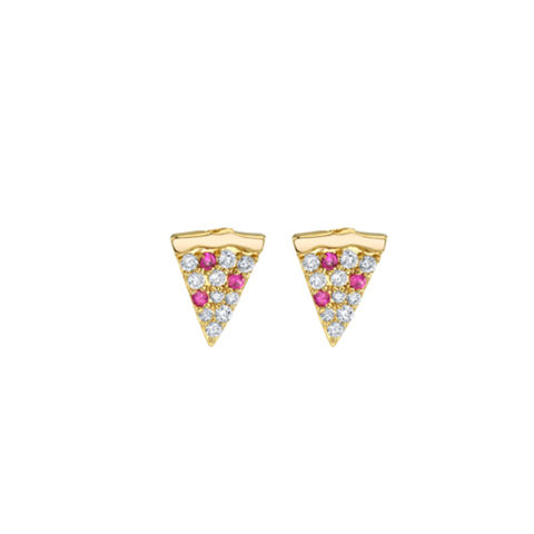 DIAMOND & RUBY PIZZA SLICE 14-carat gold single stud earring