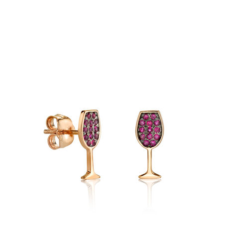 ROSE GOLD AND RUBY WINE GLASS 14-carat rose gold single stud earring