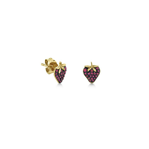 GOLD & RUBY STRAWBERRY 14-carat gold single stud earring