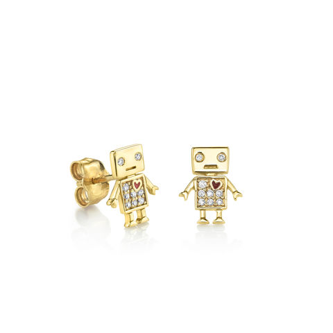 GOLD & DIAMOND ROBOT 14-carat gold single stud earring