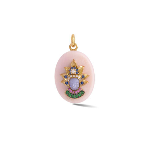 QUEEN CHRISTINA 14-carat gold, pink opal, mixed gemstone, pearl and diamond