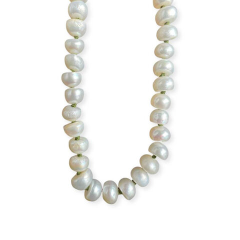 EXTRA LONG PEARL and olive silk necklace