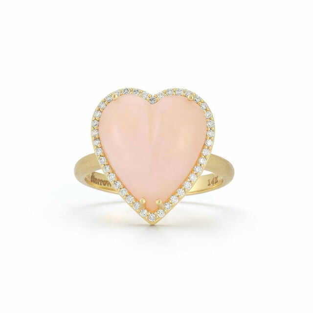 ALANA 14-carat gold, diamond and pink opal heart ring