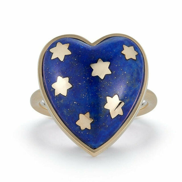 ANNA 14-carat gold and lapis heart ring
