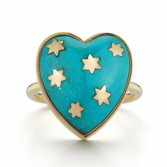 ANNA 14-carat gold and turquoise heart ring