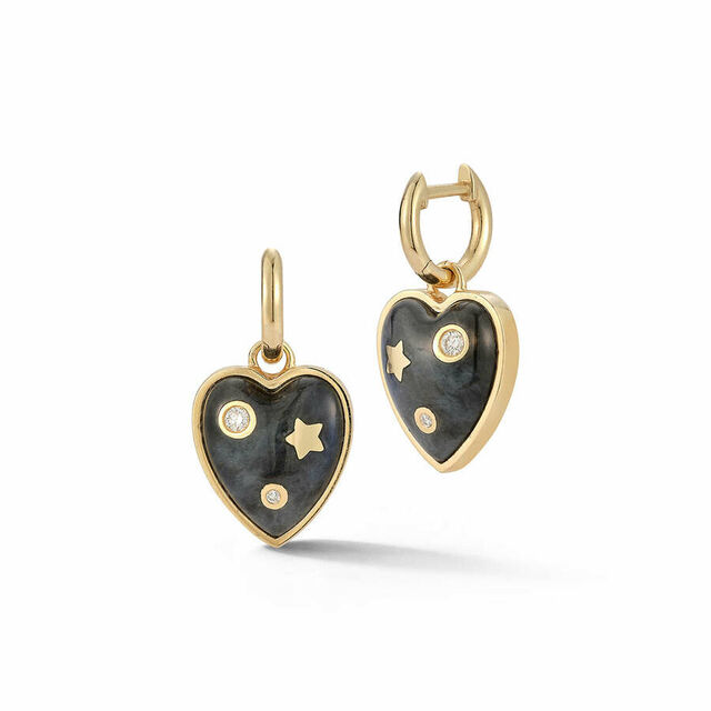 ANNE 14-carat gold, diamond and labradorite heart huggie earrings