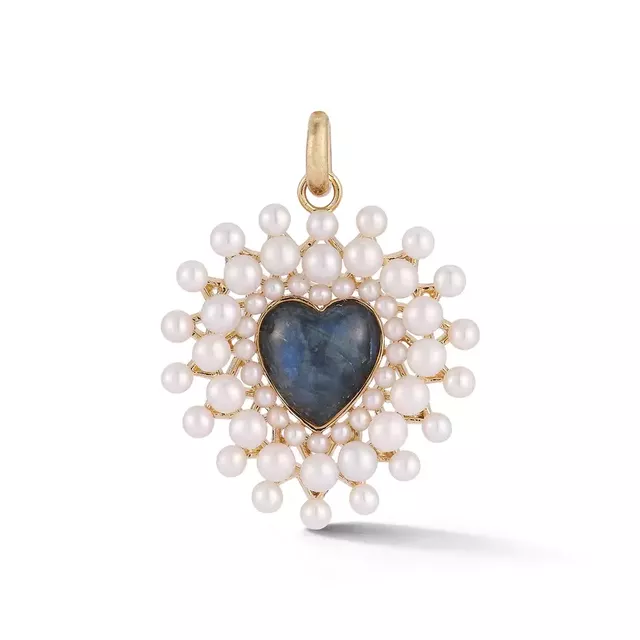 JULIANA 14-carat gold, labradorite and pearl cluster charm