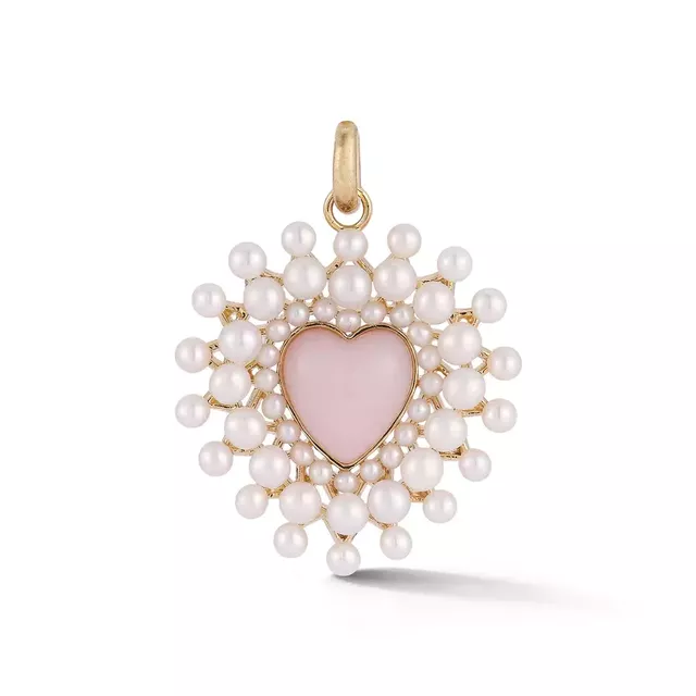 JULIANA 14-carat gold, pink opal and pearl cluster charm