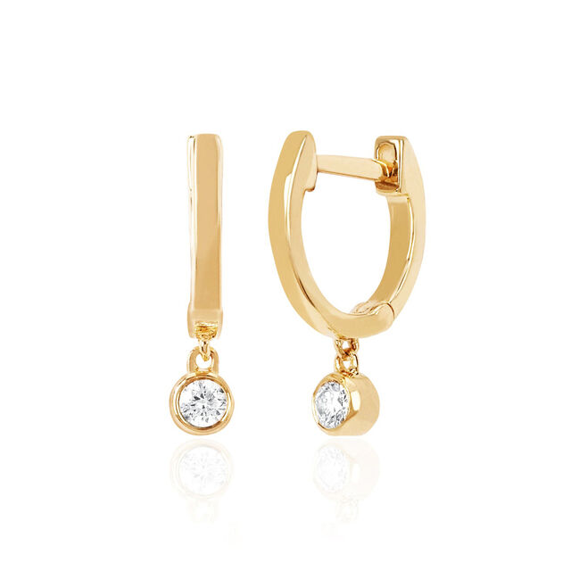 DIAMOND BEZEL DROP 14 - carat gold single mini huggie earring