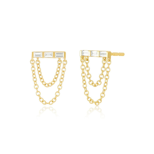 DIAMOND BAGUETTE double chain 14 - carat gold single stud earring