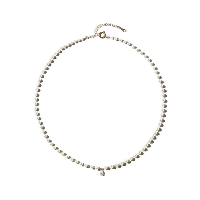 DIAMOND PEAR AND FLOATING PEARL 14-carat gold necklace