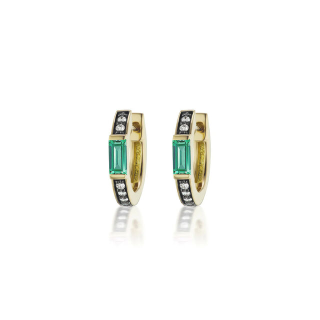 OTTO 18 - carat gold, diamond and emerald huggie earrings