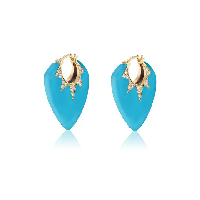 GUITAR PICK 18 - carat gold, diamond and turquoise earrings