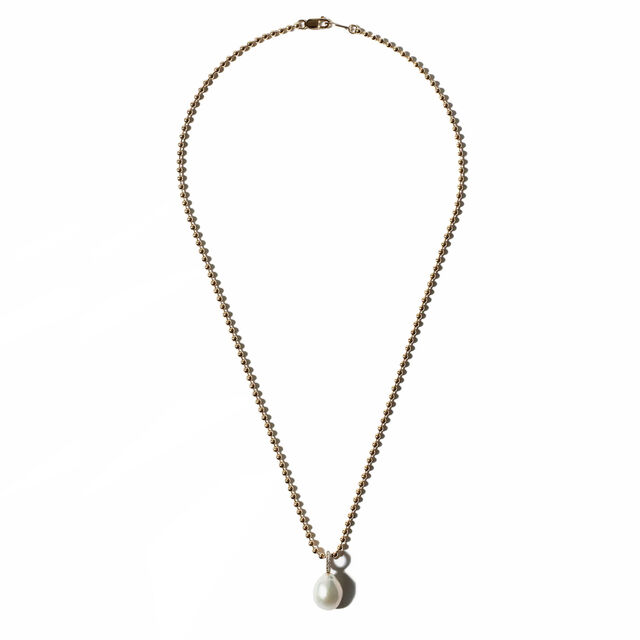 PEARL AND DIAMOND 14 - carat gold ball chain necklace
