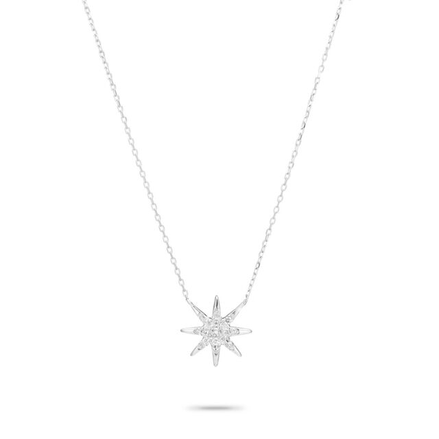 SOLID PAVÉ STARBURST sterling silver and diamond necklace