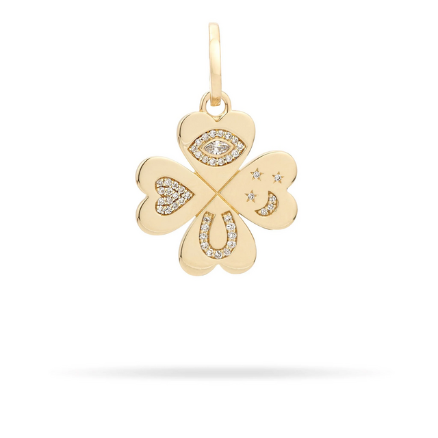 GOOD LUCK DIAMOND CLOVER 14 - carat gold hinged charm
