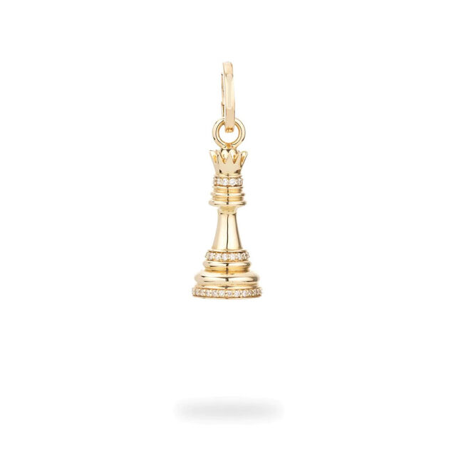 PAVÉ QUEEN CHESS PIECE 14 - carat gold hinged charm