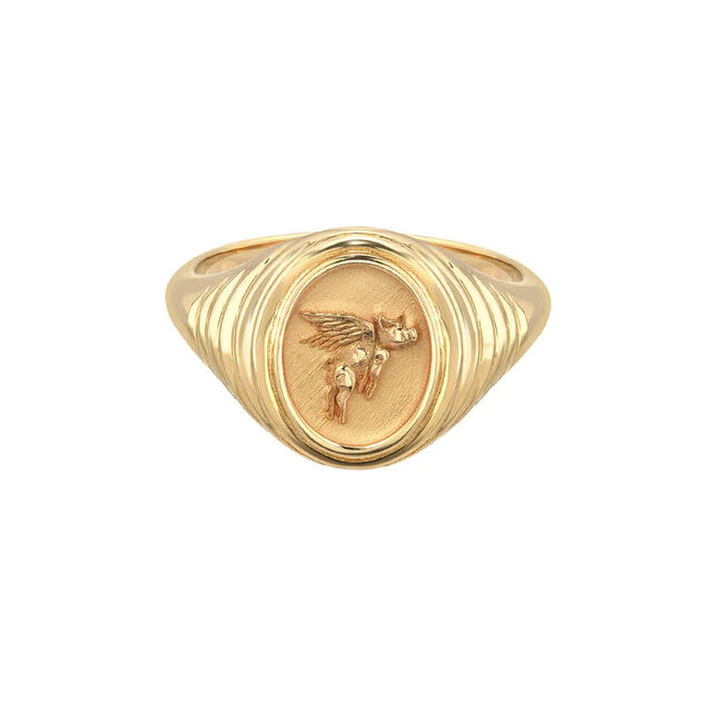 FLYING PIG Tiered Fantasy 14 - carat gold signet ring