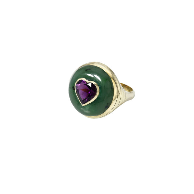 ONE OF A KIND PETITE LOLLIPOP RING – 2.11ct Amethyst in Hand Carved Nephrite Jade