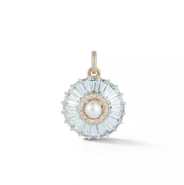 EMILY 14-carat gold, aquamarine, pearl and diamond small charm