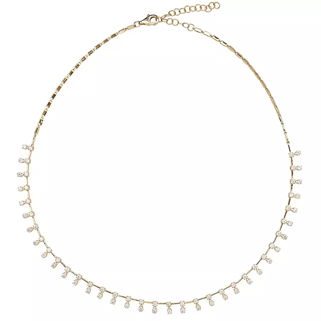 DIAMOND FRINGE and gold bar 14-carat gold necklace
