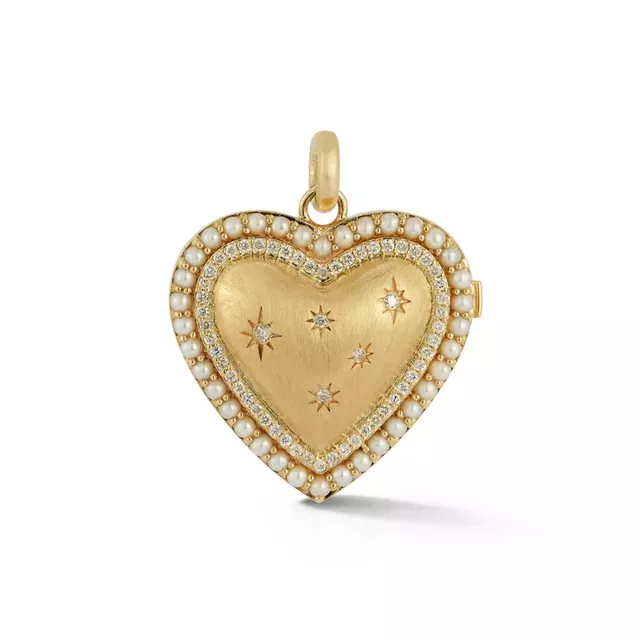 LANEY 14-carat gold, diamond and pearl locket charm