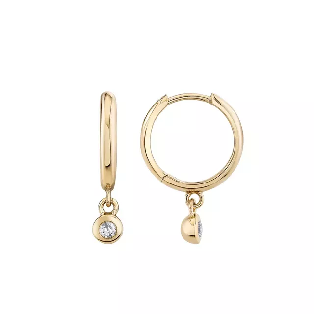 SINGLE DIAMOND RAINDROP 14-carat gold and diamond huggie earrings