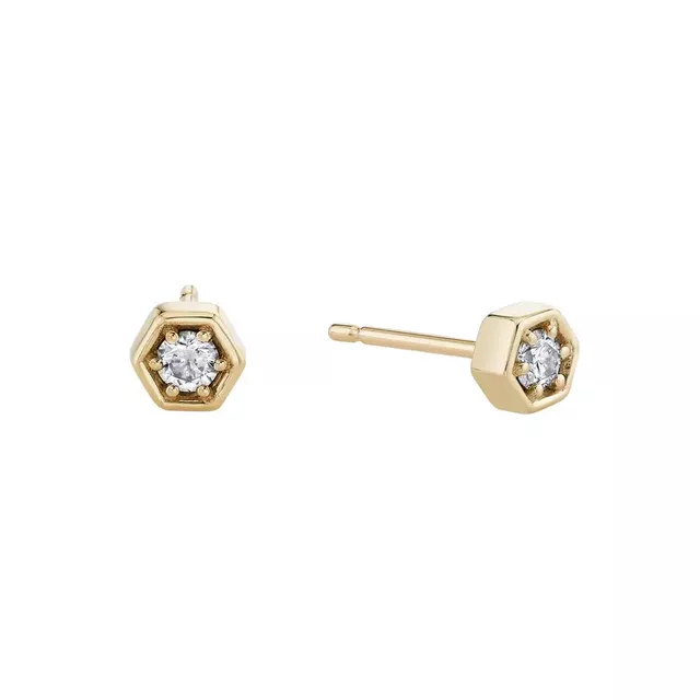 DIAMOND HEX 14-carat gold and diamond stud earrings