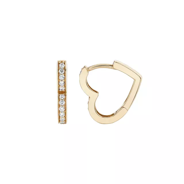 HEART PAVE 14-carat gold and diamond huggie earrings