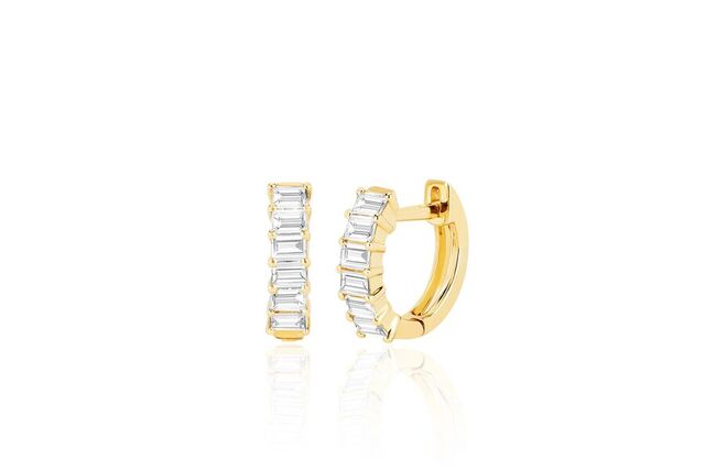 PRONG SET DIAMOND BAGUETTE 14 - carat gold huggie earrings