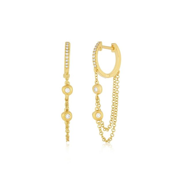 PILLOW CHAIN DIAMOND 14 - carat gold huggie earrings