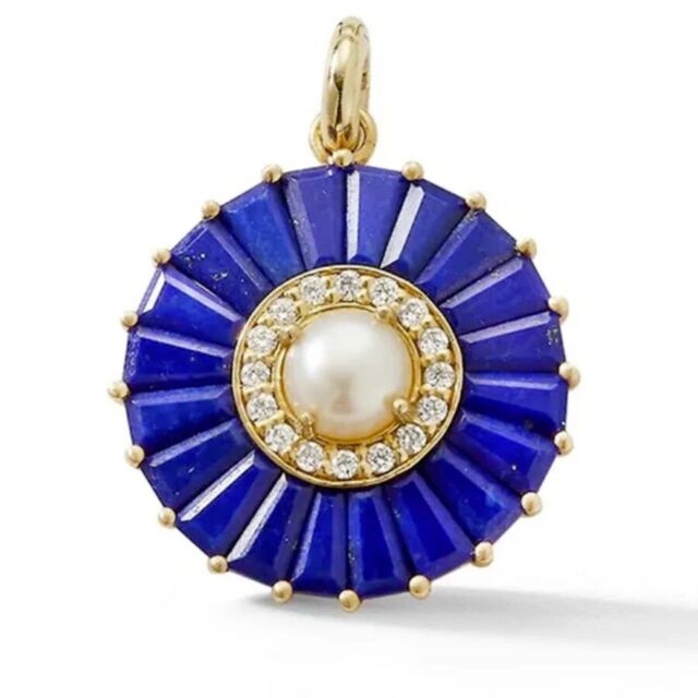 EMILY 14-carat gold, diamond and lapis large charm