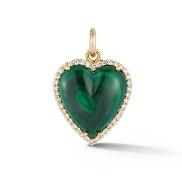 ALANA 14-carat gold, diamond and malachite large heart charm