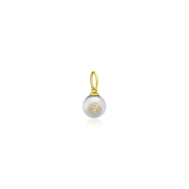 GREY PEARL and diamond 14-carat gold charm