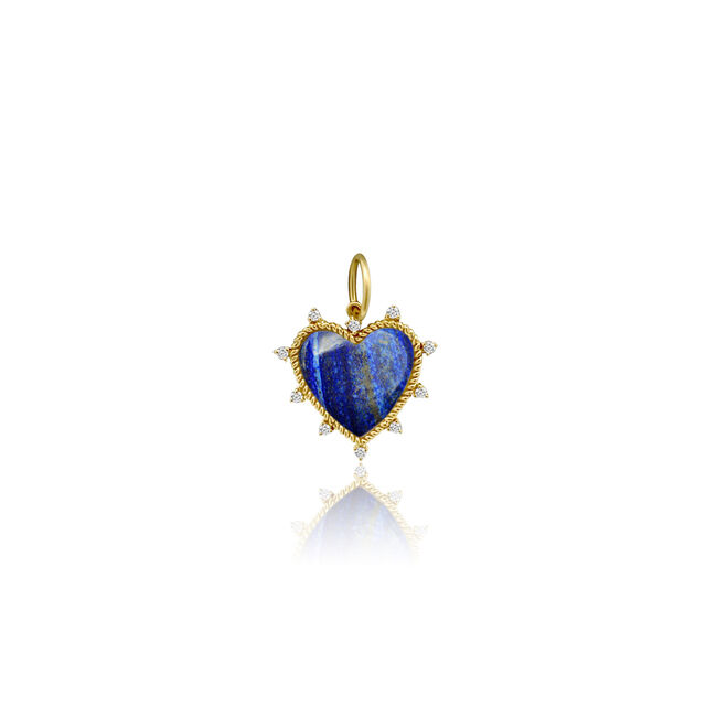 LAPIS HEART and diamond 14-carat gold charm