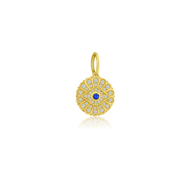 LARGE EVIL EYE diamond and sapphire 14-carat gold charm