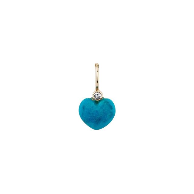 CARVED TURQUOISE SWEETHEART 14 - carat gold and diamond charm