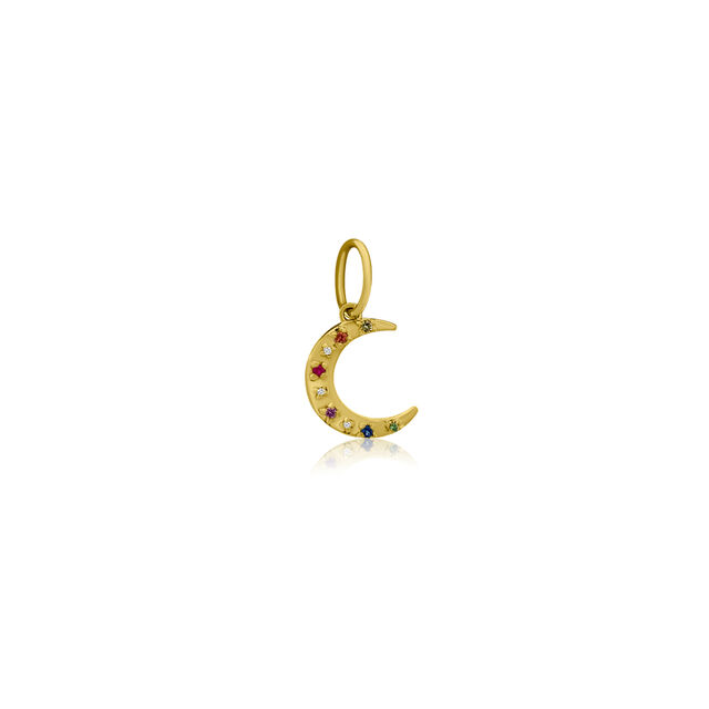 MULTI SAPPHIRE CRESCENT MOON 14-carat gold charm