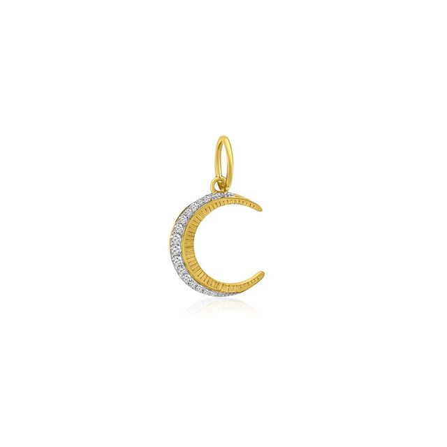 FLUTED CRESCENT 14-carat gold and diamond charm