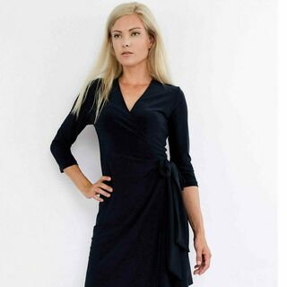 Black wrap dress with 3/4 sleeves